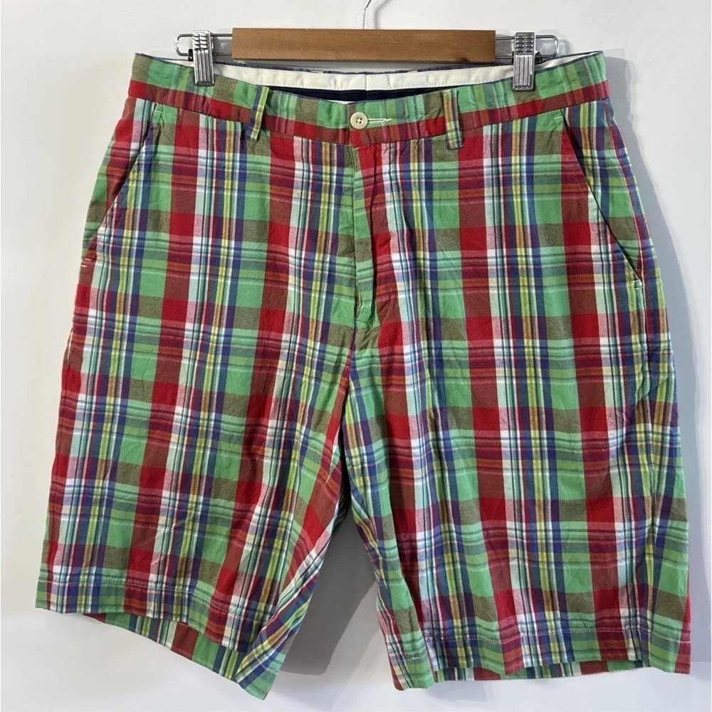 Mens Vintage Polo Ralph Lauren Madras Plaid Chino Shorts Made In India Sz 32
